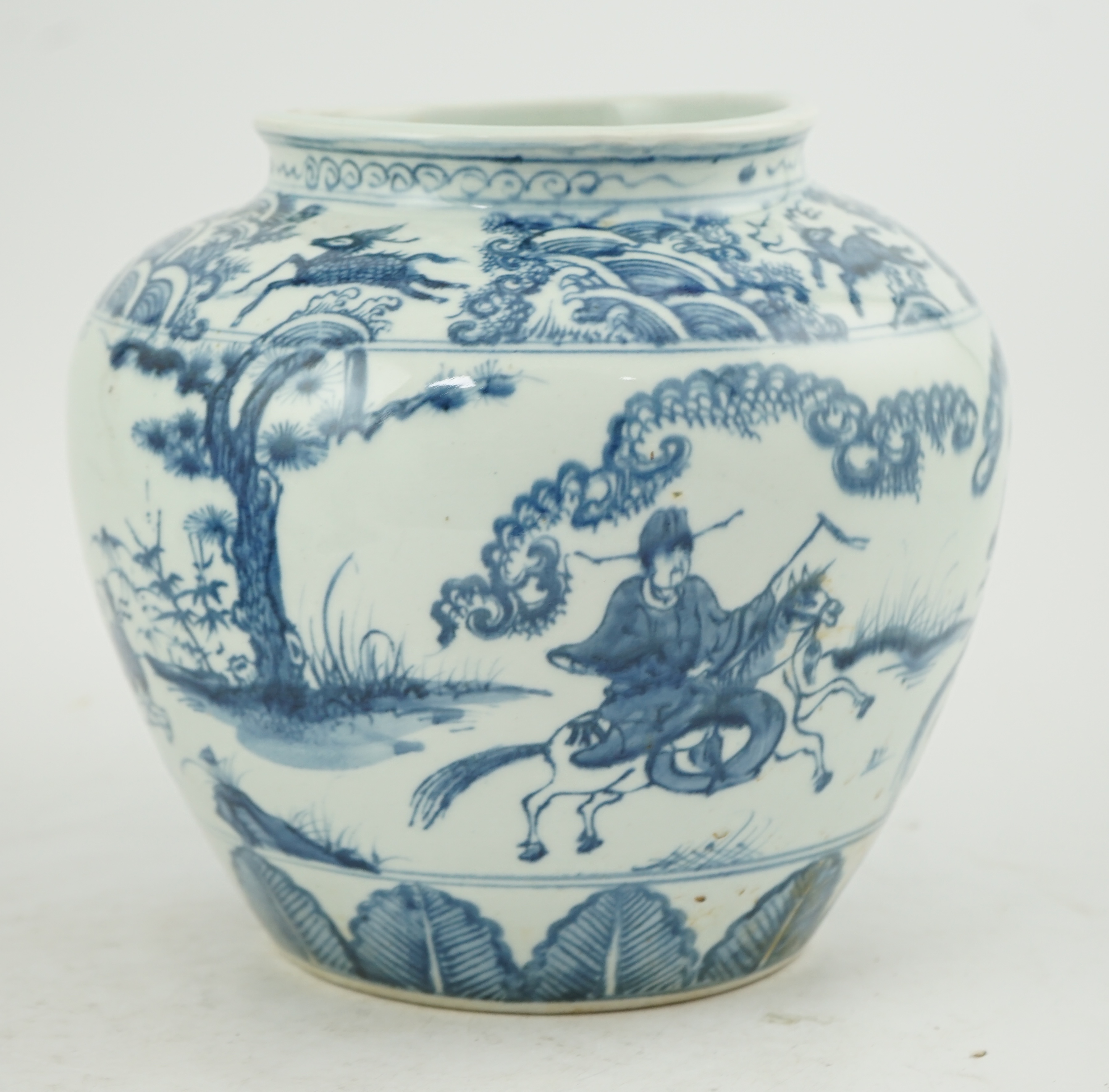 A Chinese blue and white ovoid jar, guan, Ming style